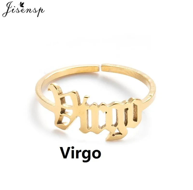 Personalize Star Zodiac Sign 12 Constellation Ring Astrology Gemini Taurus Aries Old English Rings for Women Fashion Jewelry