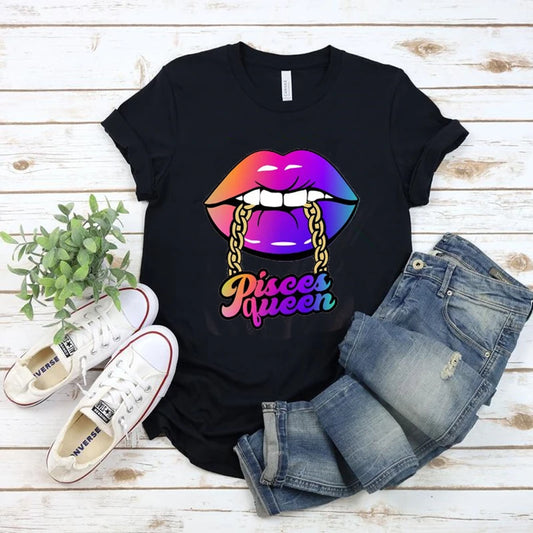 Pisces Queen Shirt, Pisces Shirt, March Birthday Gift,Twelve constellations summer casual T-shirt  harajuku shirt  graphic tees